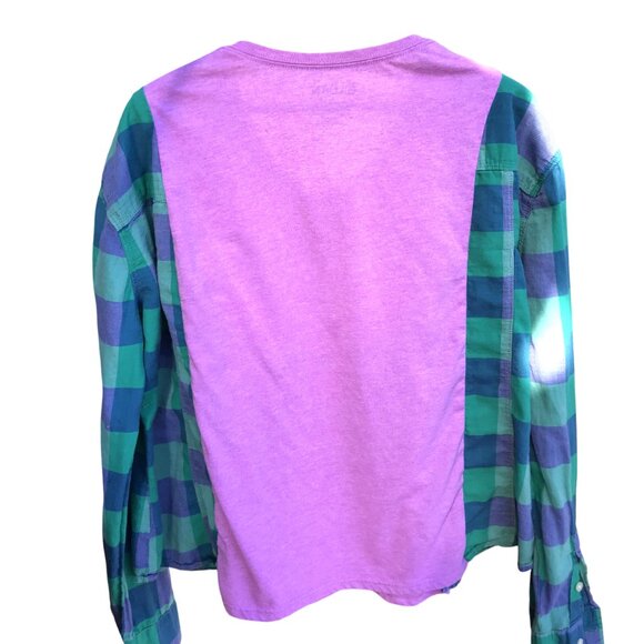 Upcycled Tee, Flannel Sleeves, Size M-L: Lake of the Ozarks Boating Graphic Top - Picture 2 of 8